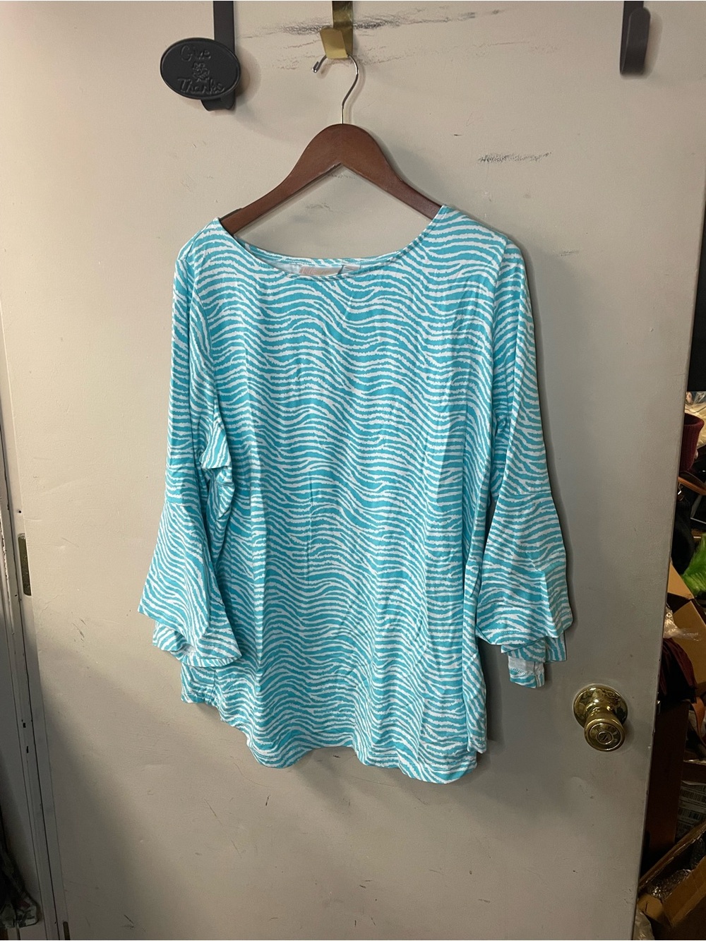 Belle by Kim Gravel 3/4 bell sleeve,longer length, plus size, scoop neck too